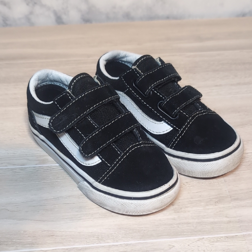 VANS Kids Black and White Velcro Skate Sneakers